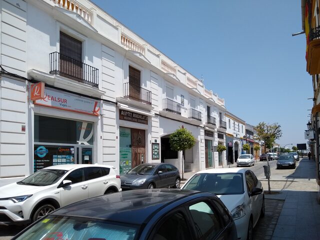 Calle con locales comerciales y viviendas